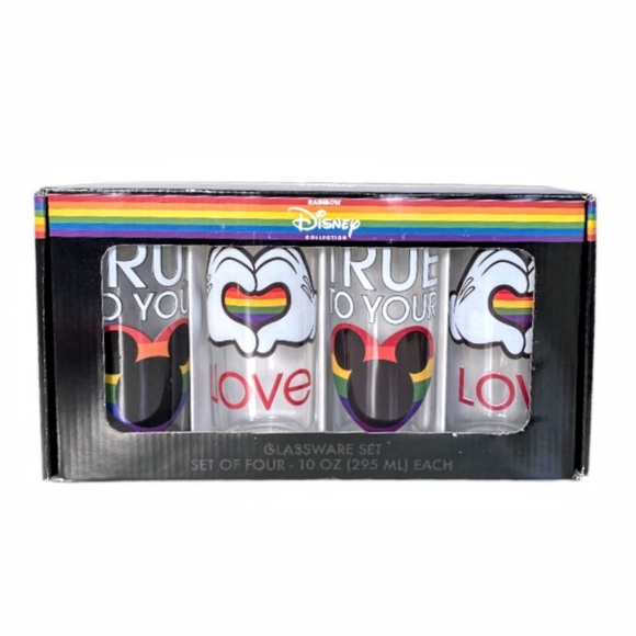 NIB Disney Rainbow Collection Set of 4 Glasses True to Your Heart Pride LGBTQ - Picture 2 of 8